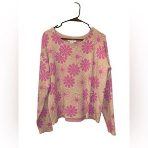 Pink and Cream Groovy Floral Knit Sweater - Medium